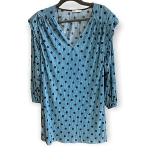 ZARA Polka Dot Mini Dress Blue & Black Ruffle Shoulders V Neck Medium